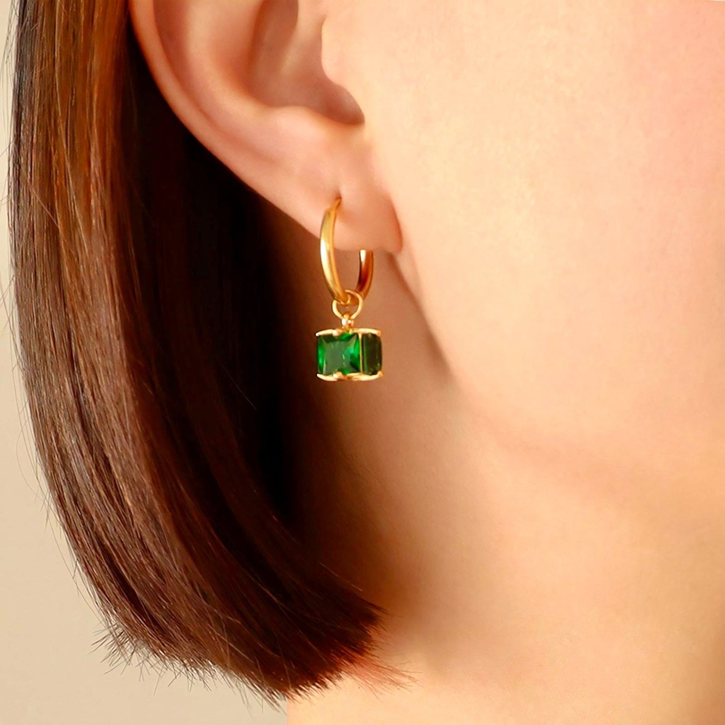 Emerald Hoop Earrings